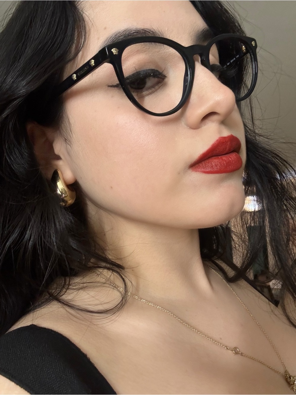 Black Cat-Eye Women's Versace Medusa Glasses with Gold Accent